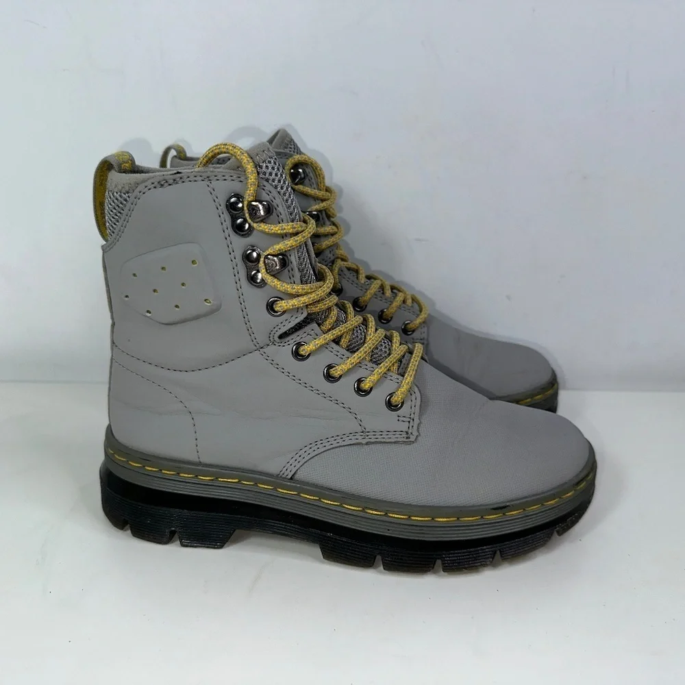 Dr Martens Quinton Mid Grey Moto Combat Military Style Boots Mens 4 Women's 5